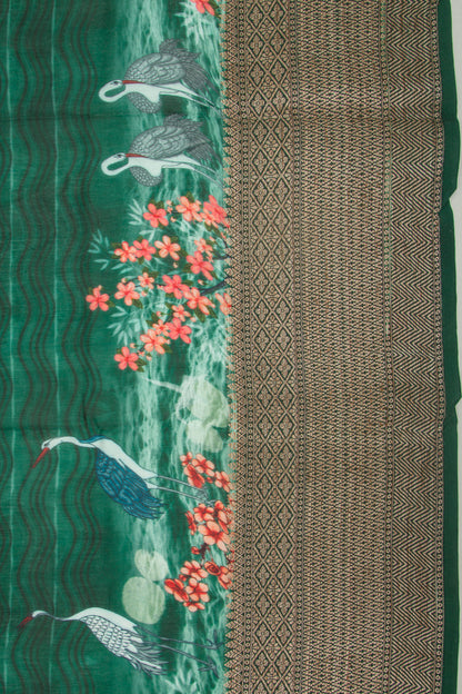 Chanderi Soft Silk Printed Jade Green Saree