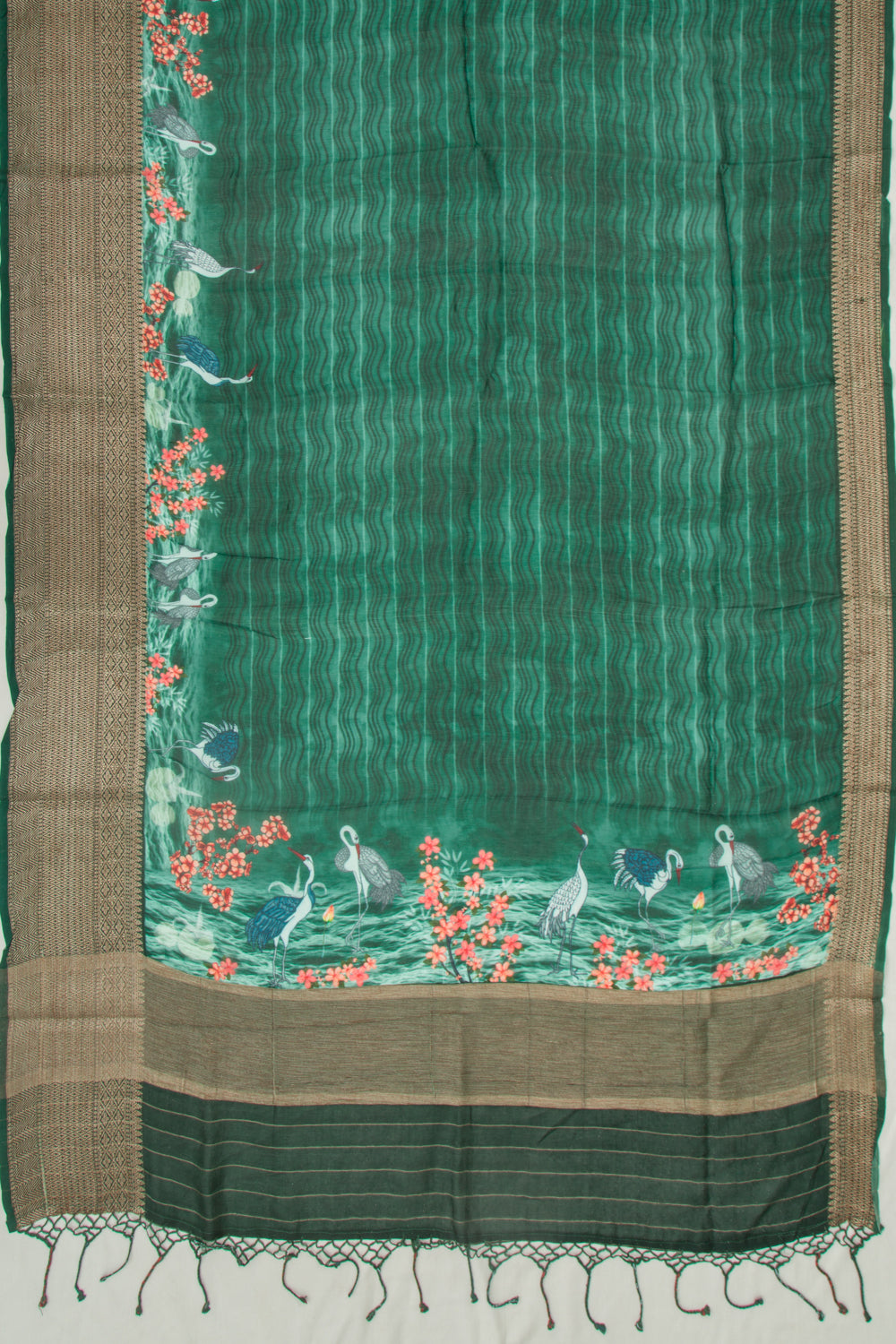 Chanderi Soft Silk Printed Jade Green Saree