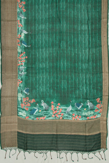 Chanderi Soft Silk Printed Jade Green Saree