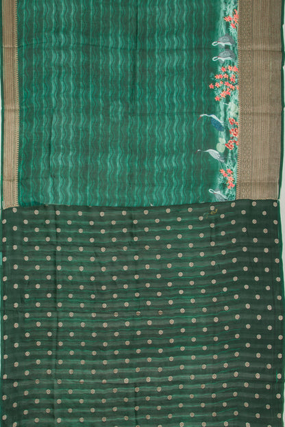 Chanderi Soft Silk Printed Jade Green Saree
