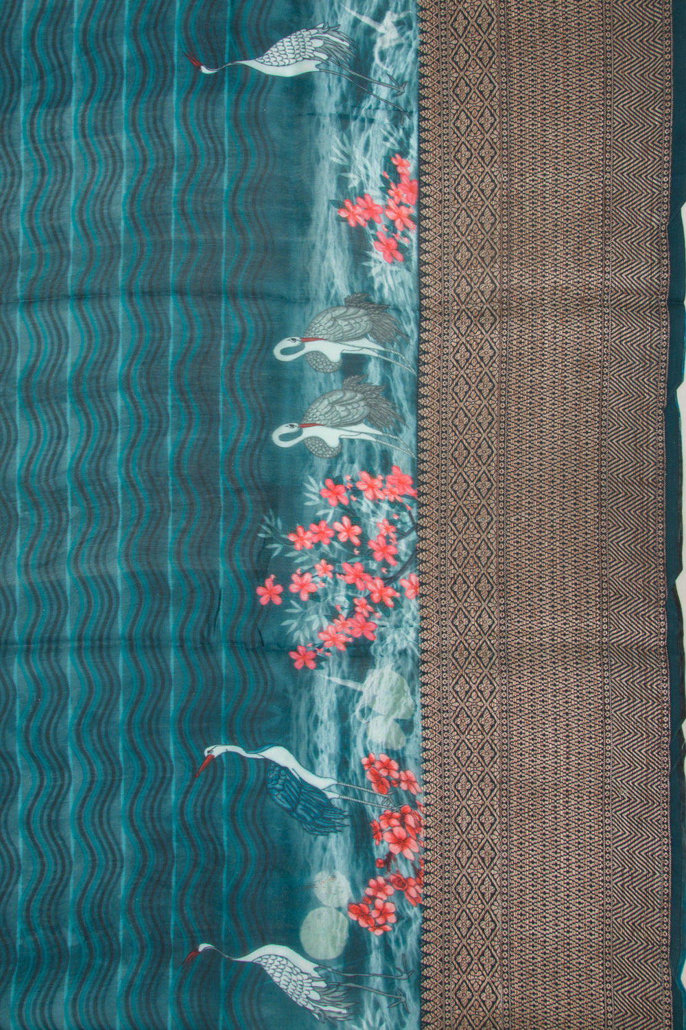 Chanderi Soft Silk Printed Jade Blue Saree