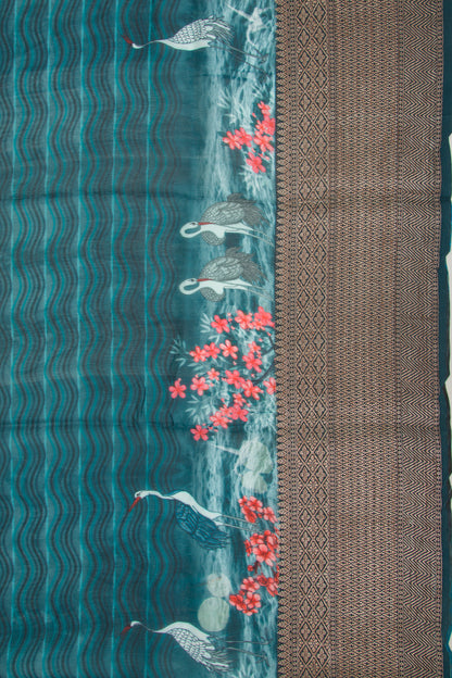 Chanderi Soft Silk Printed Jade Blue Saree