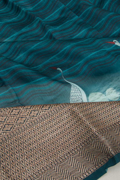 Chanderi Soft Silk Printed Jade Blue Saree