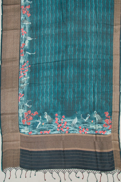 Chanderi Soft Silk Printed Jade Blue Saree