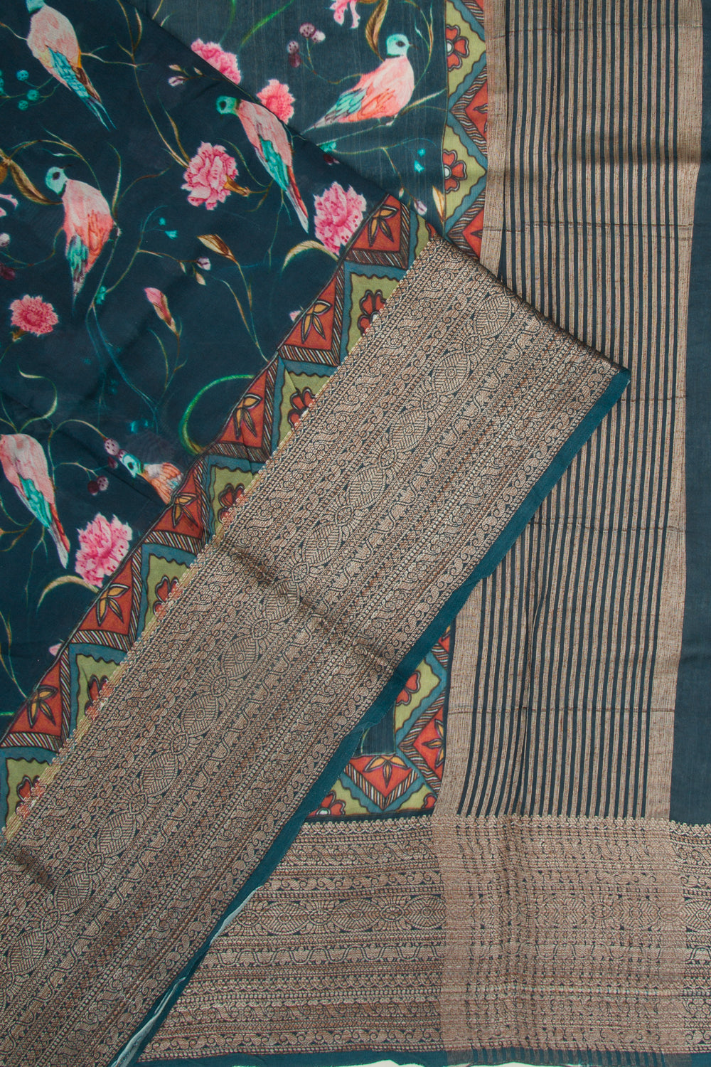 Chanderi Soft Silk Printed Teal Blue Saree