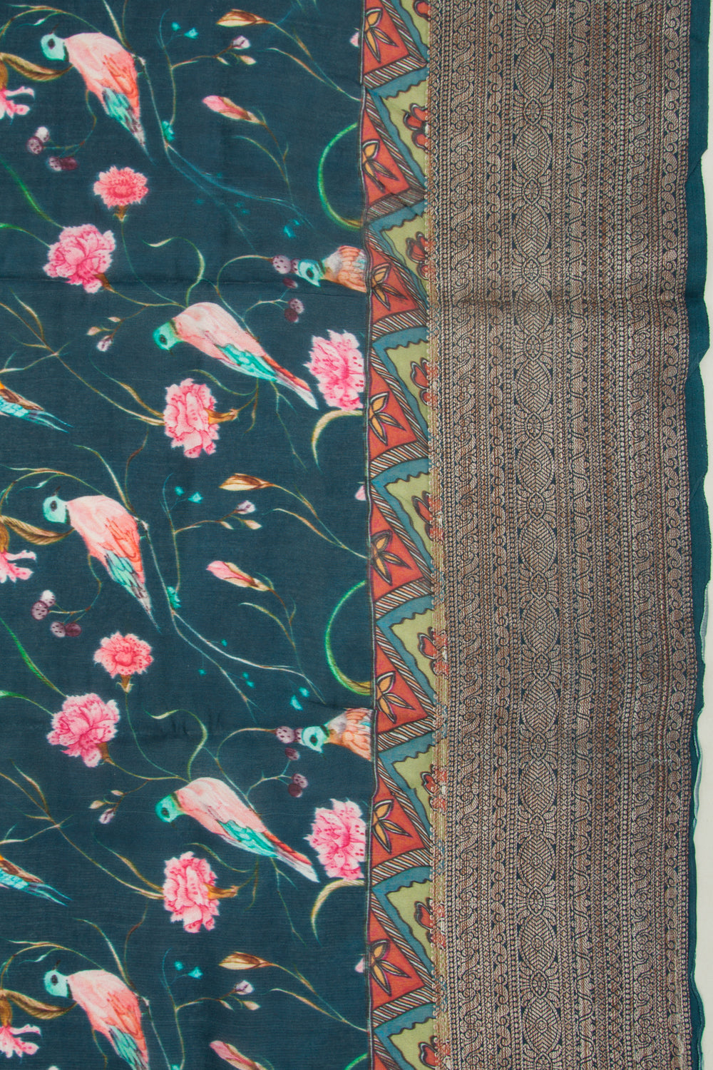 Chanderi Soft Silk Printed Teal Blue Saree