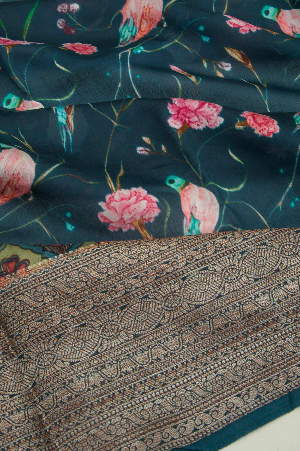 Chanderi Soft Silk Printed Teal Blue Saree