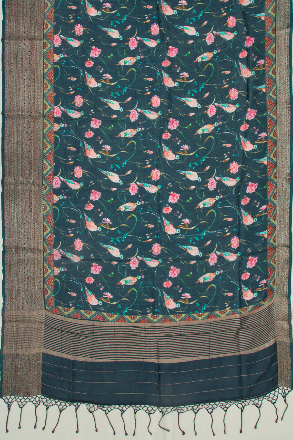 Chanderi Soft Silk Printed Teal Blue Saree