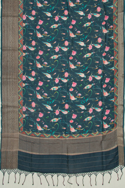 Chanderi Soft Silk Printed Teal Blue Saree