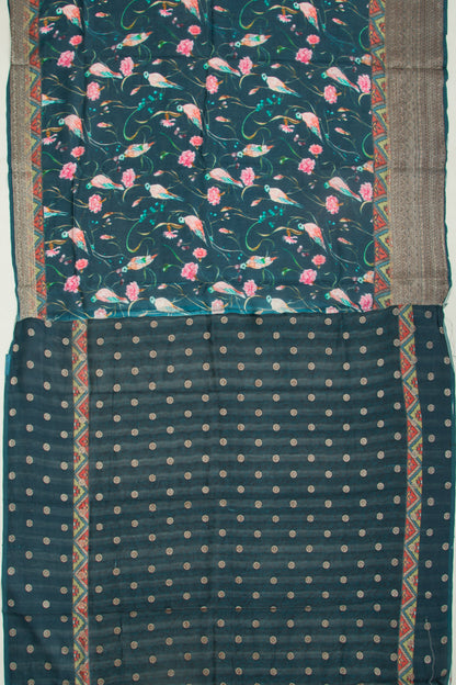 Chanderi Soft Silk Printed Teal Blue Saree