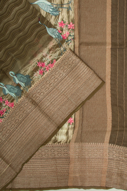 Chanderi Soft Silk Printed Green Saree
