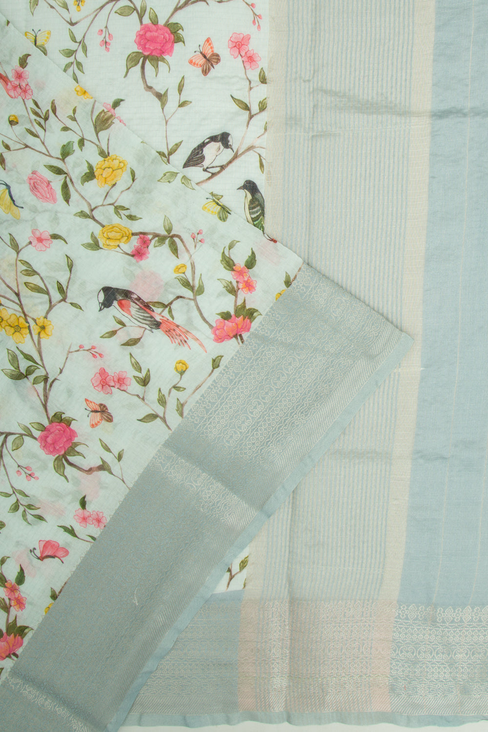 Chanderi Silk Floral Printed Pastel Blue Saree