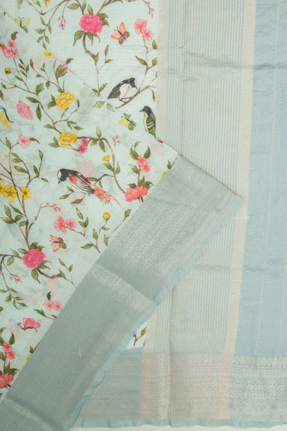 Chanderi Silk Floral Printed Pastel Blue Saree