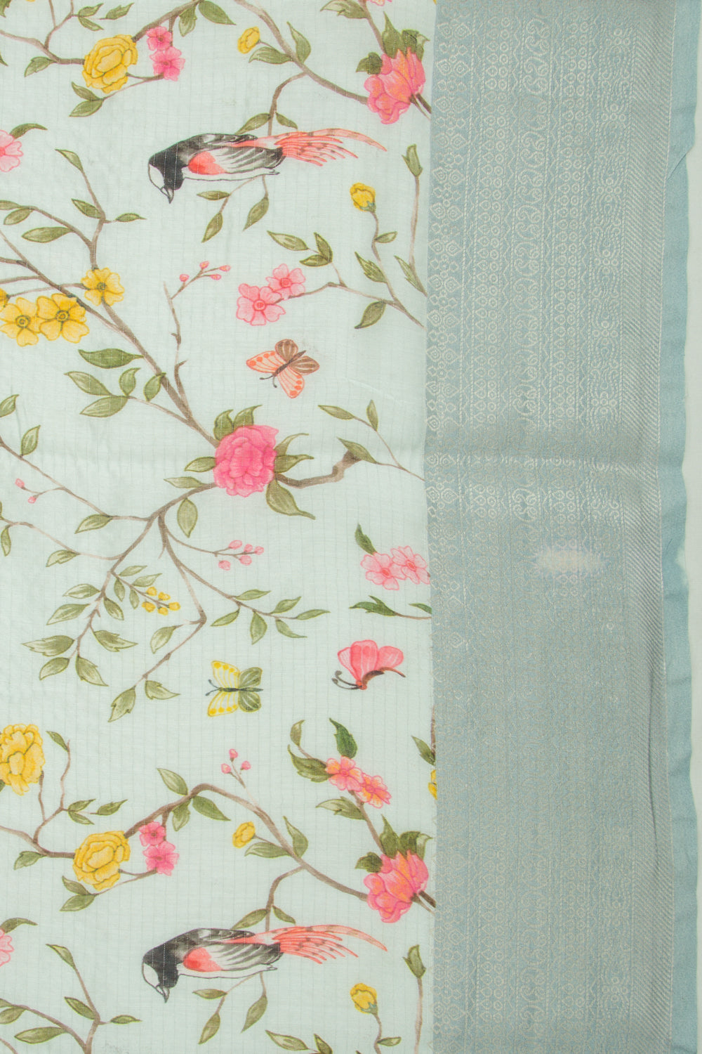 Chanderi Silk Floral Printed Pastel Blue Saree