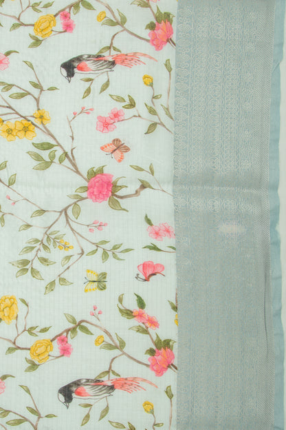 Chanderi Silk Floral Printed Pastel Blue Saree