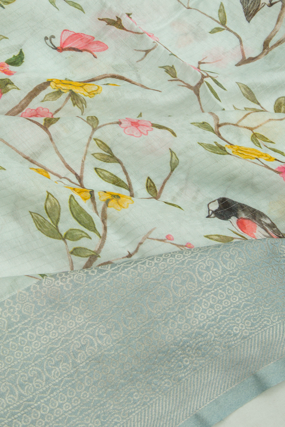 Chanderi Silk Floral Printed Pastel Blue Saree