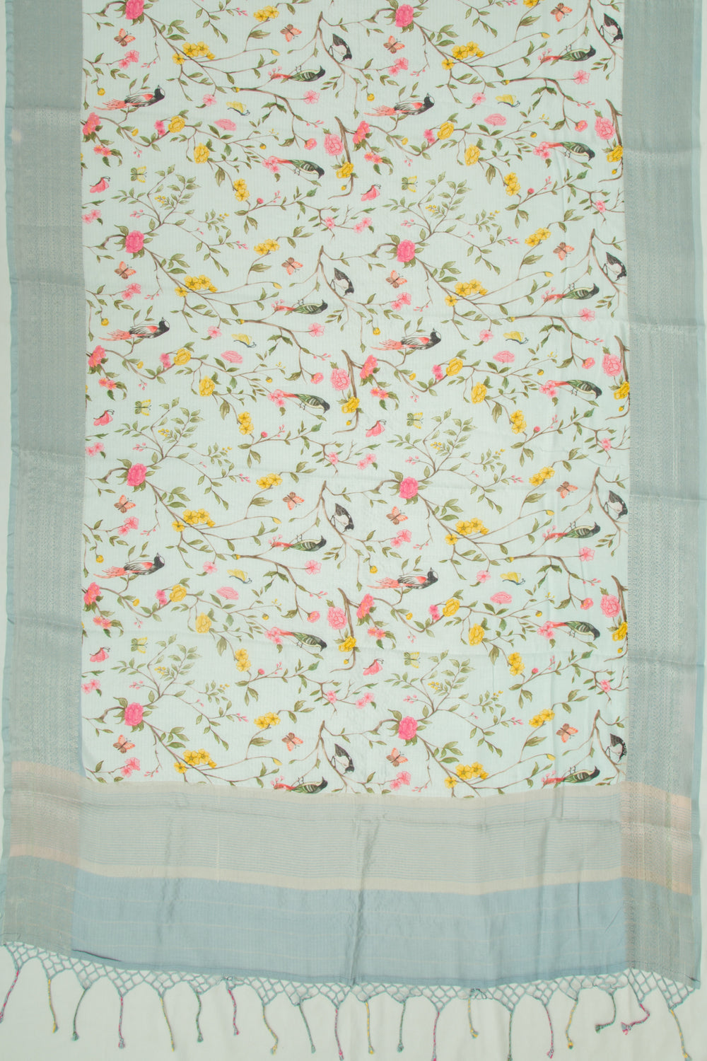 Chanderi Silk Floral Printed Pastel Blue Saree