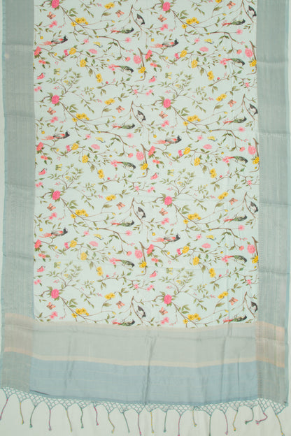 Chanderi Silk Floral Printed Pastel Blue Saree