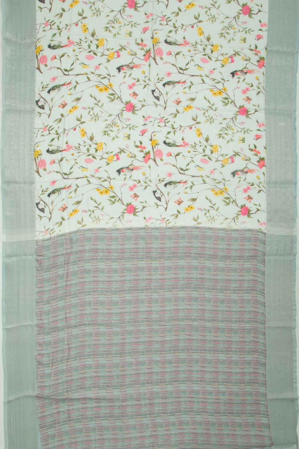 Chanderi Silk Floral Printed Pastel Blue Saree