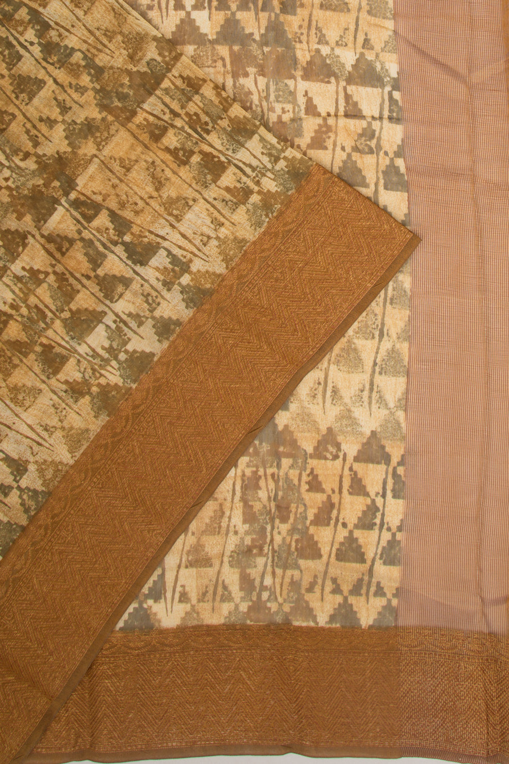 Chanderi Silk Printed Cream Saree