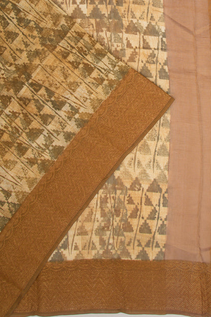 Chanderi Silk Printed Cream Saree