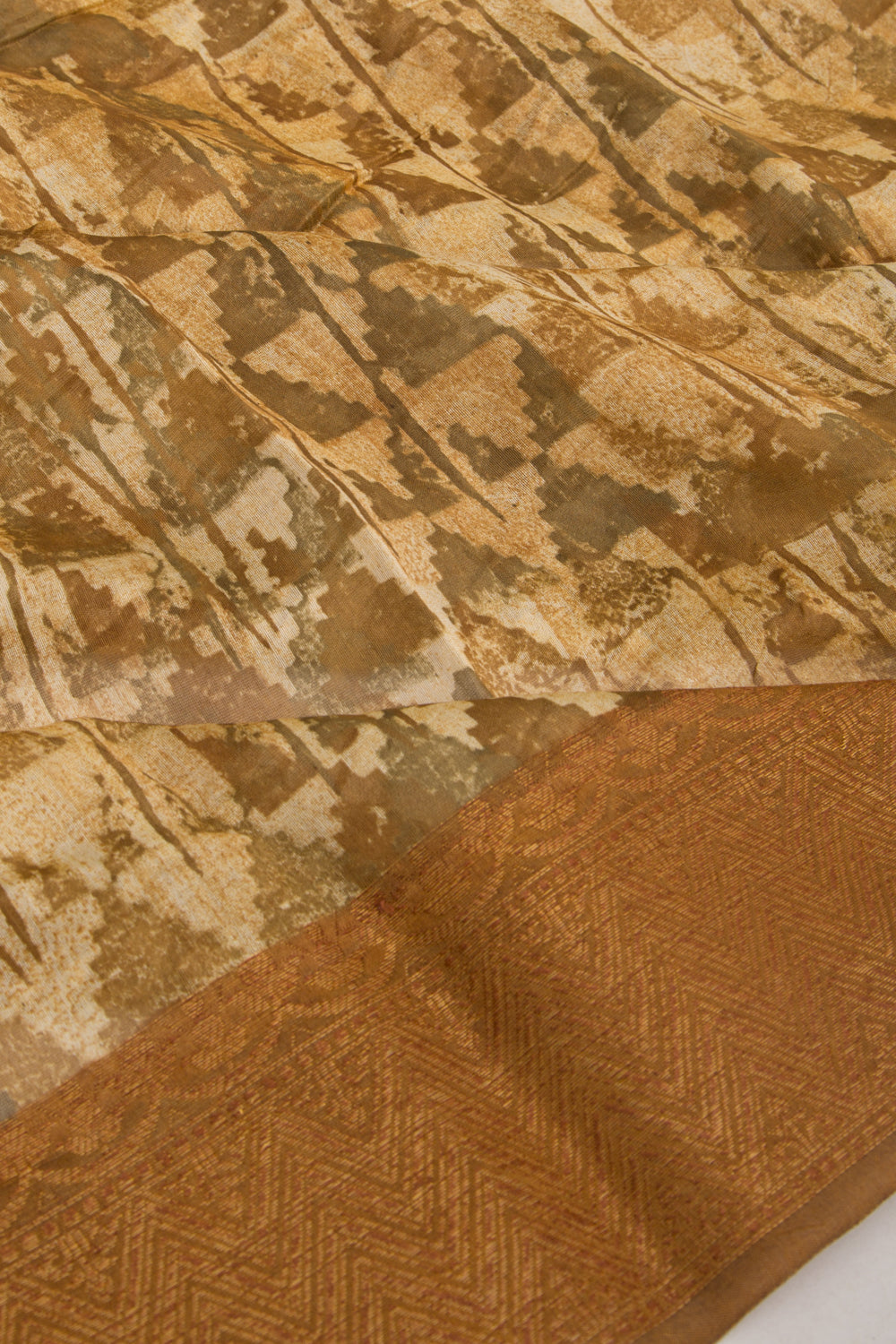 Chanderi Silk Printed Cream Saree