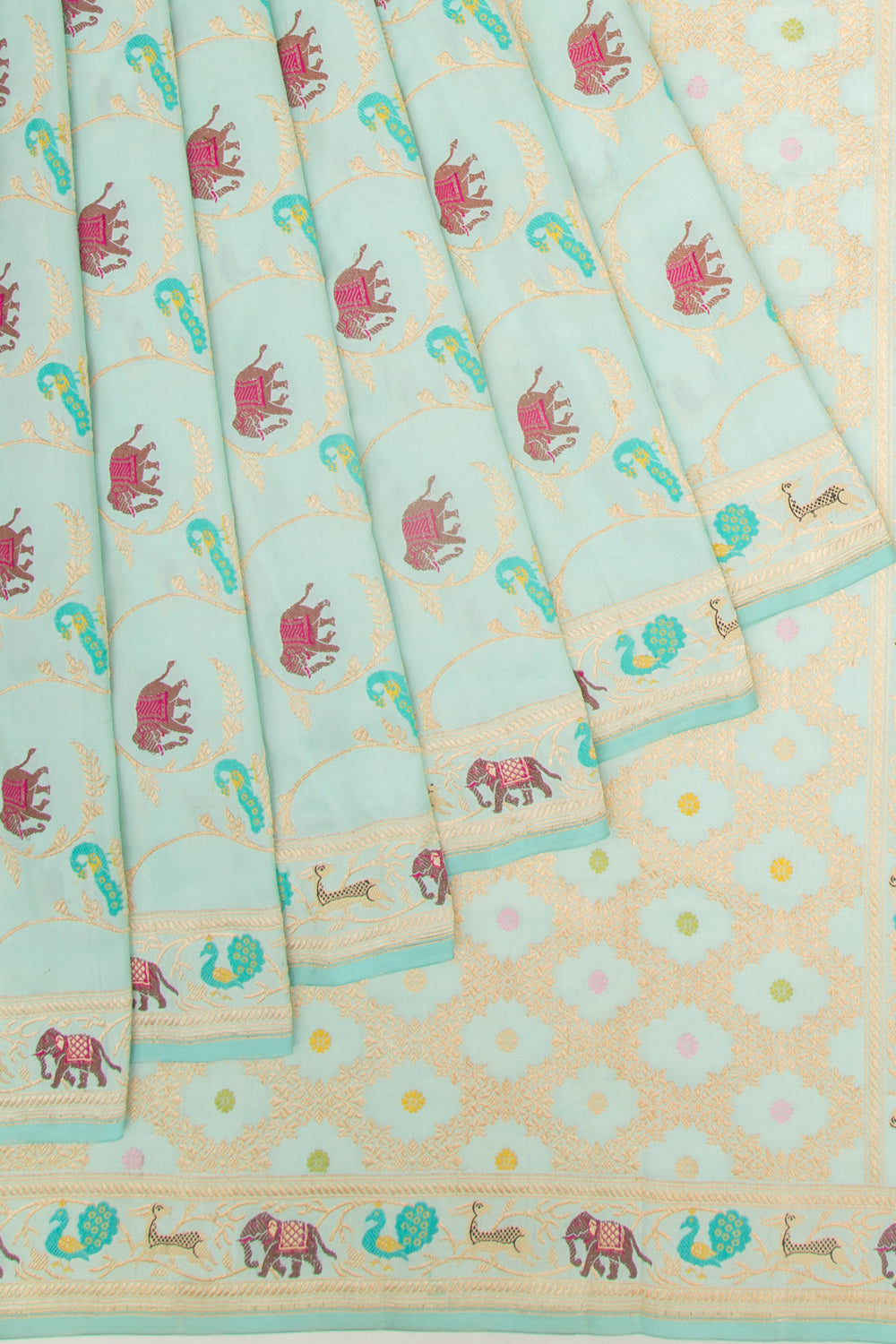 Banarasi Silk Kadwa Jaal Pastel Blue Saree