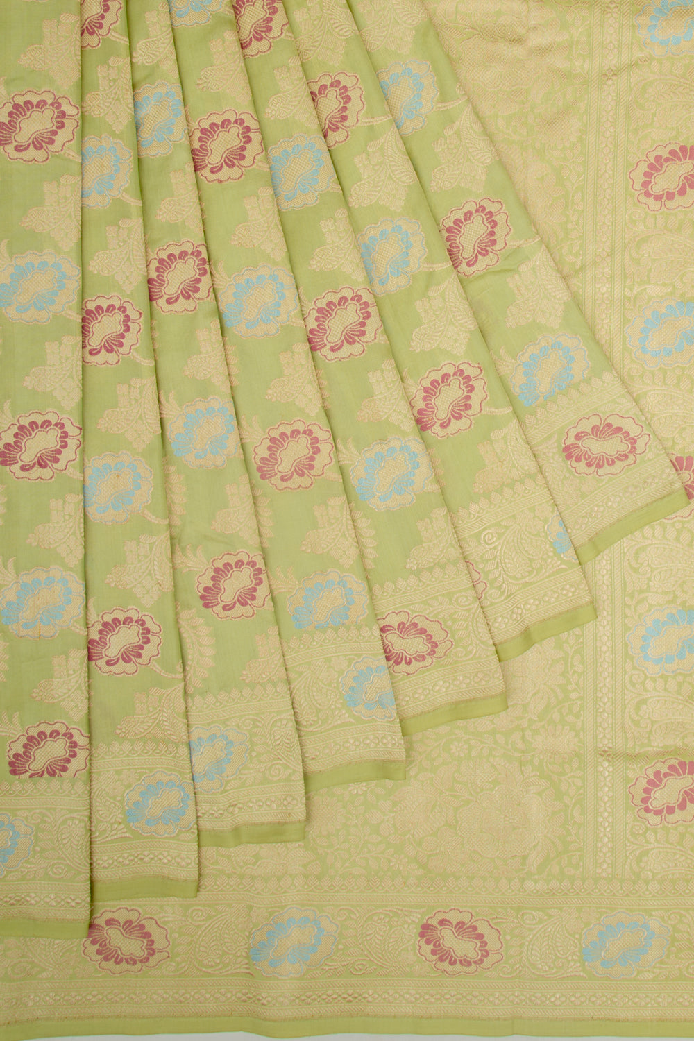 Banarasi Silk Kadwa Jaal Pastel Green Saree