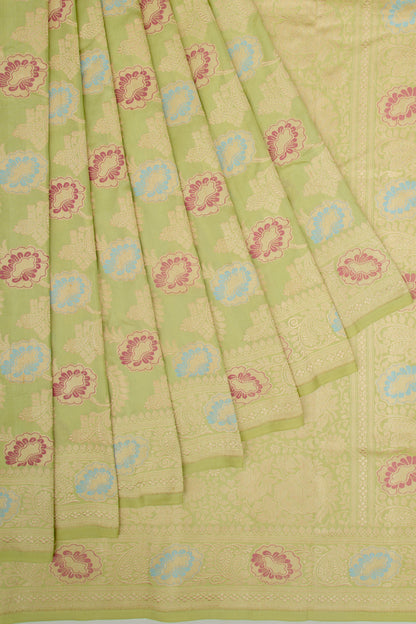 Banarasi Silk Kadwa Jaal Pastel Green Saree