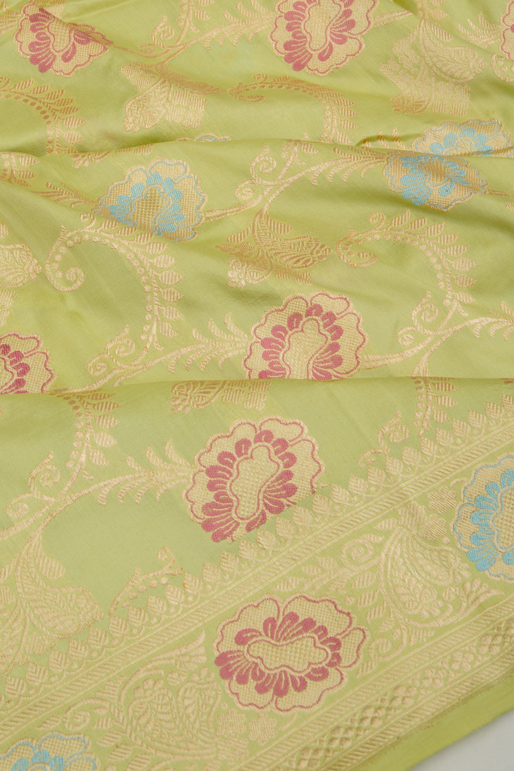 Banarasi Silk Kadwa Jaal Pastel Green Saree