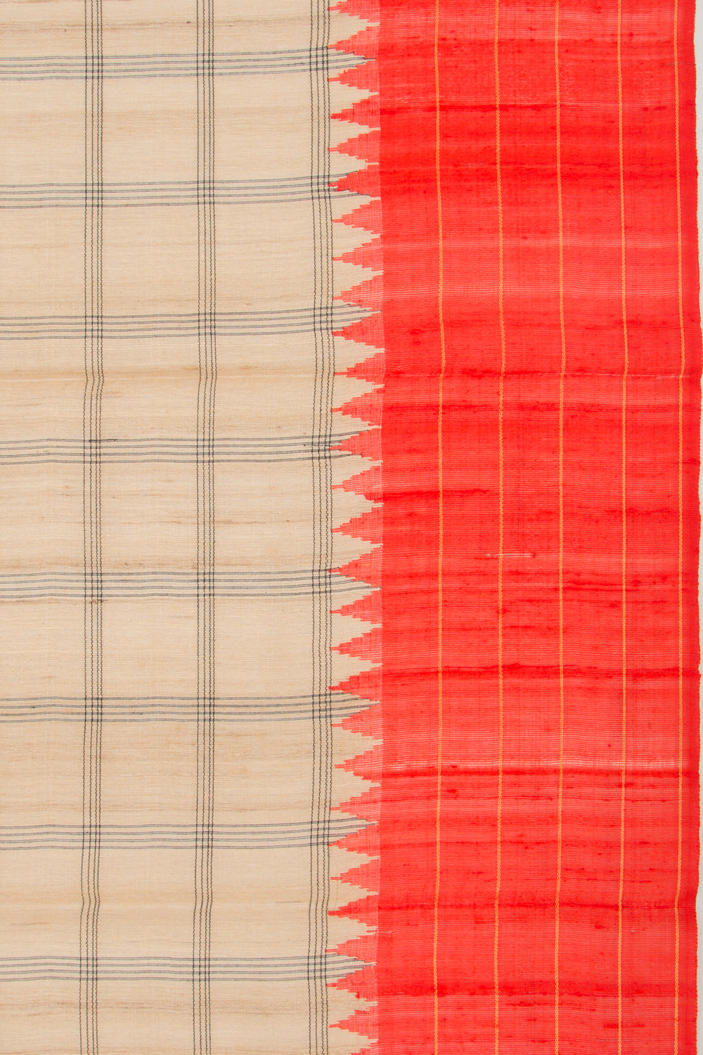 Tussar Plain Checks Beige Saree