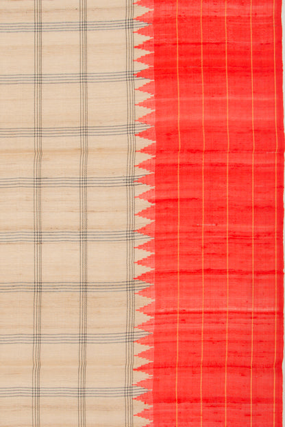 Tussar Plain Checks Beige Saree