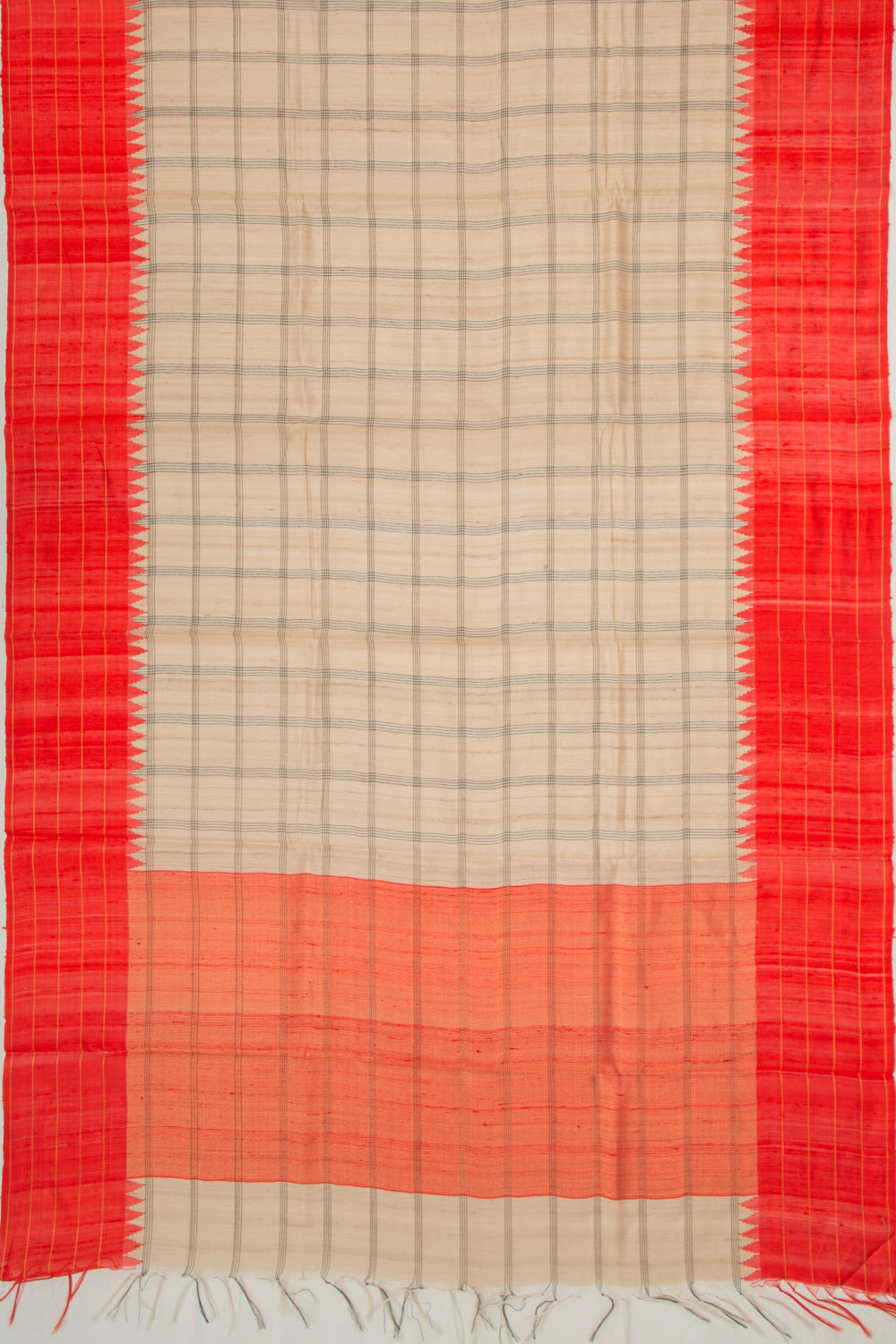 Tussar Plain Checks Beige Saree