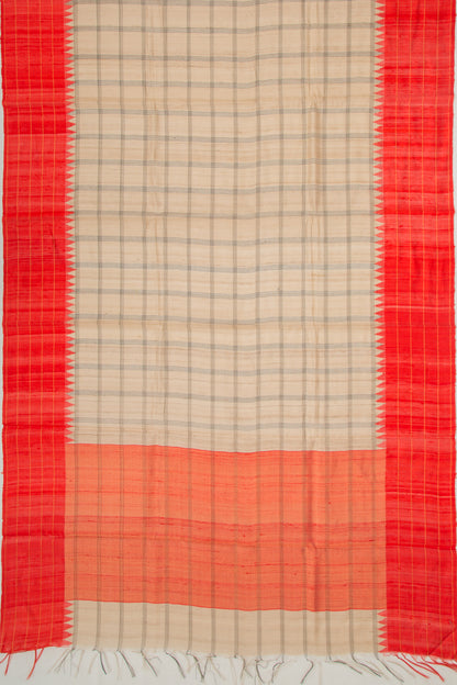 Tussar Plain Checks Beige Saree