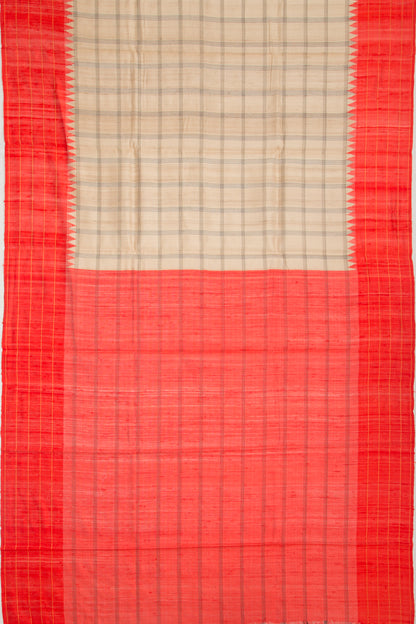 Tussar Plain Checks Beige Saree