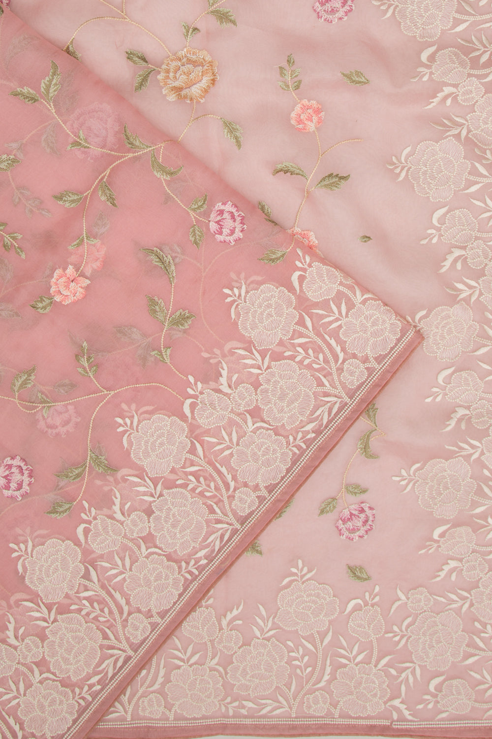 Organza Floral Embroidery Onion Pink Saree