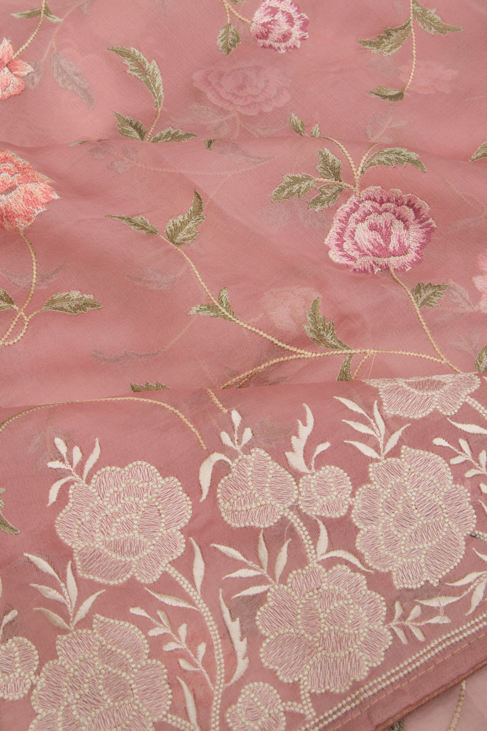 Organza Floral Embroidery Onion Pink Saree