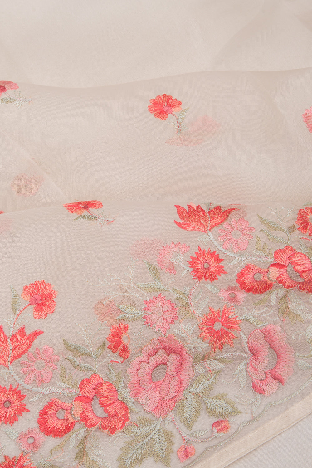 Organza Floral Embroidery Off-White Saree