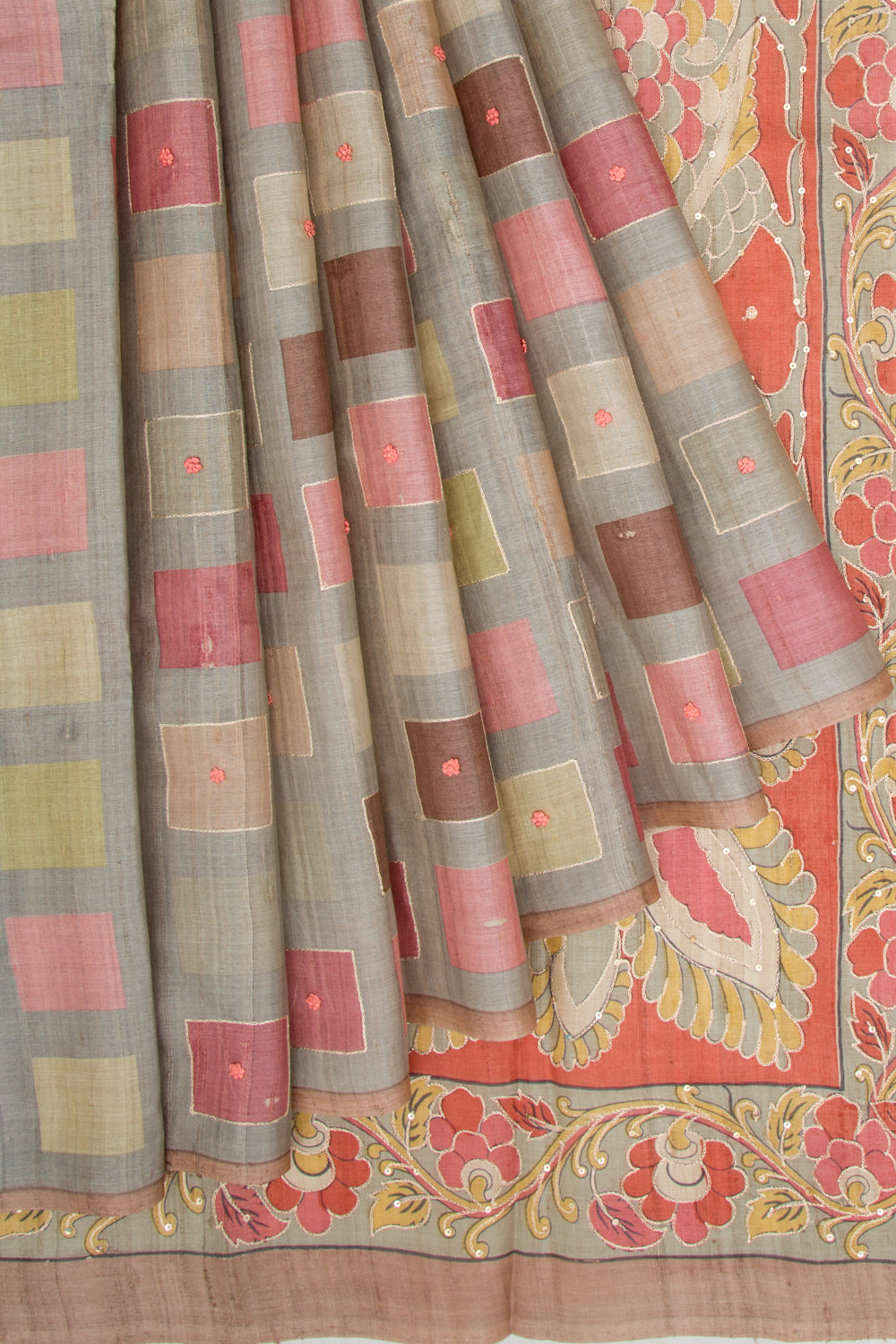 Tussar Printed Grey Saree