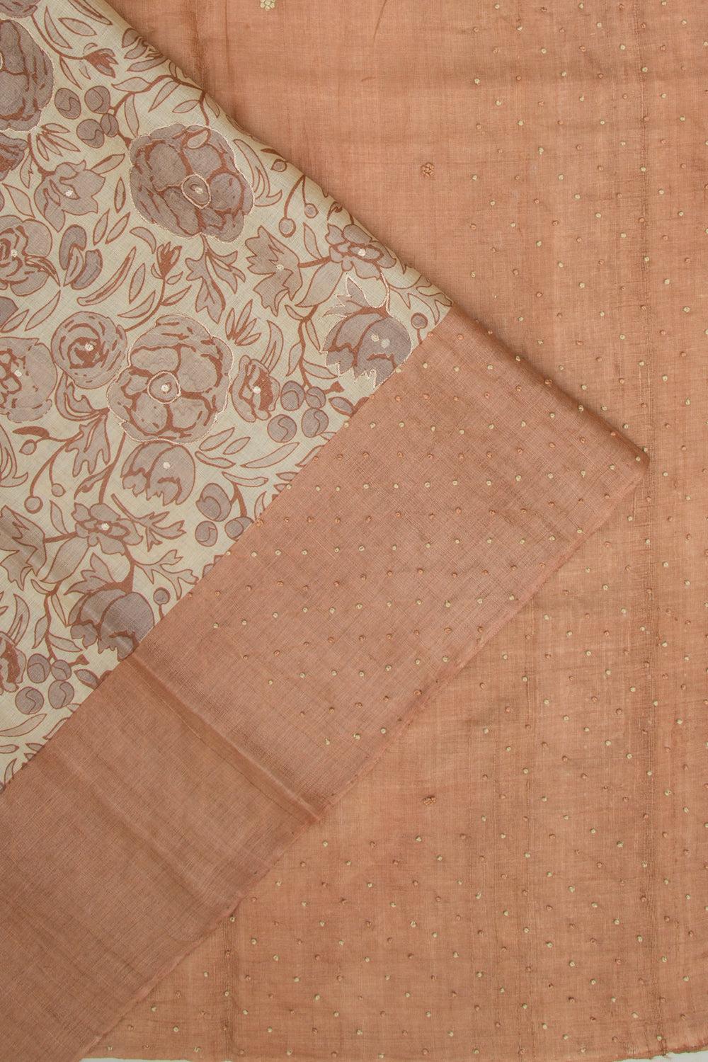 Tussar Printed Cream Saree With Sequins