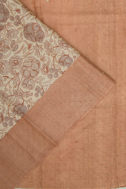 Tussar Printed Cream Saree With Sequins