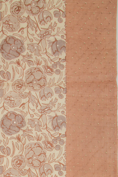 Tussar Printed Cream Saree With Sequins