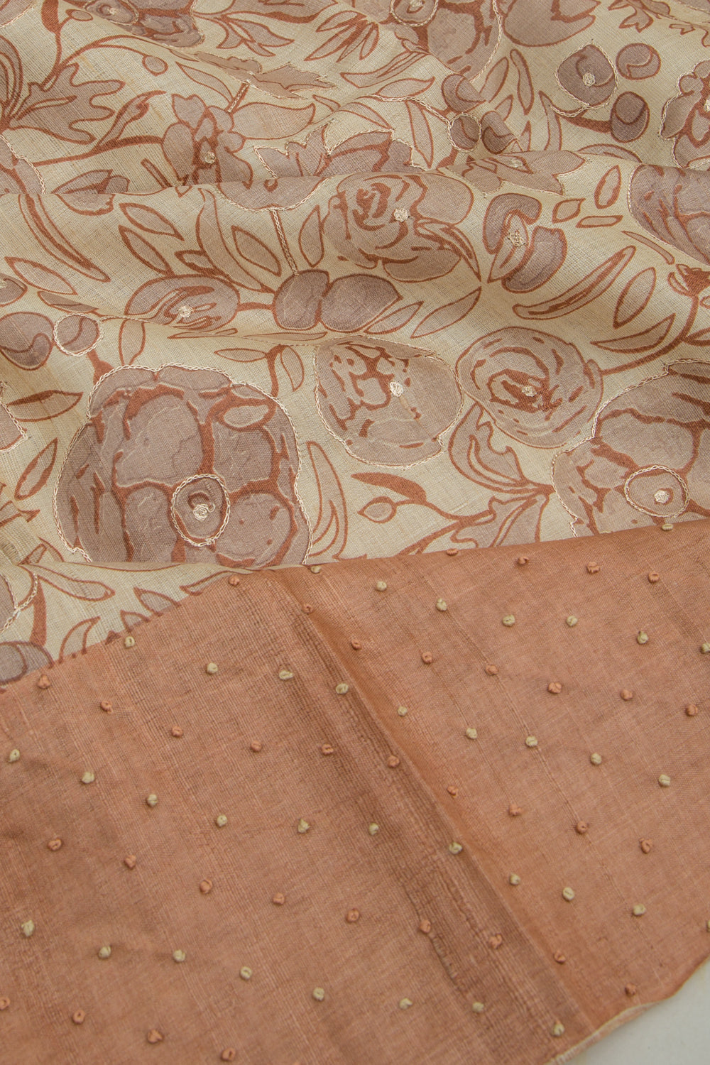 Tussar Printed Cream Saree With Sequins