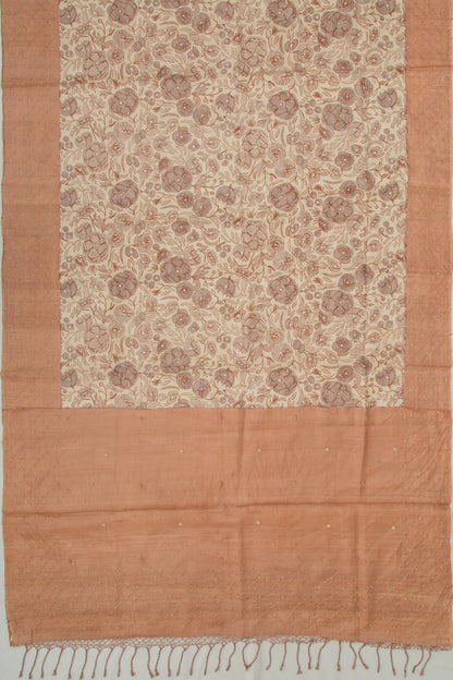 Tussar Printed Cream Saree With Sequins