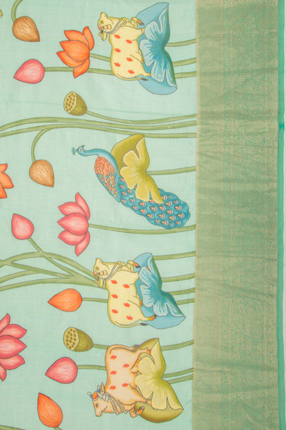 Soft Tussar Pichwai Printed Pastel Green Saree