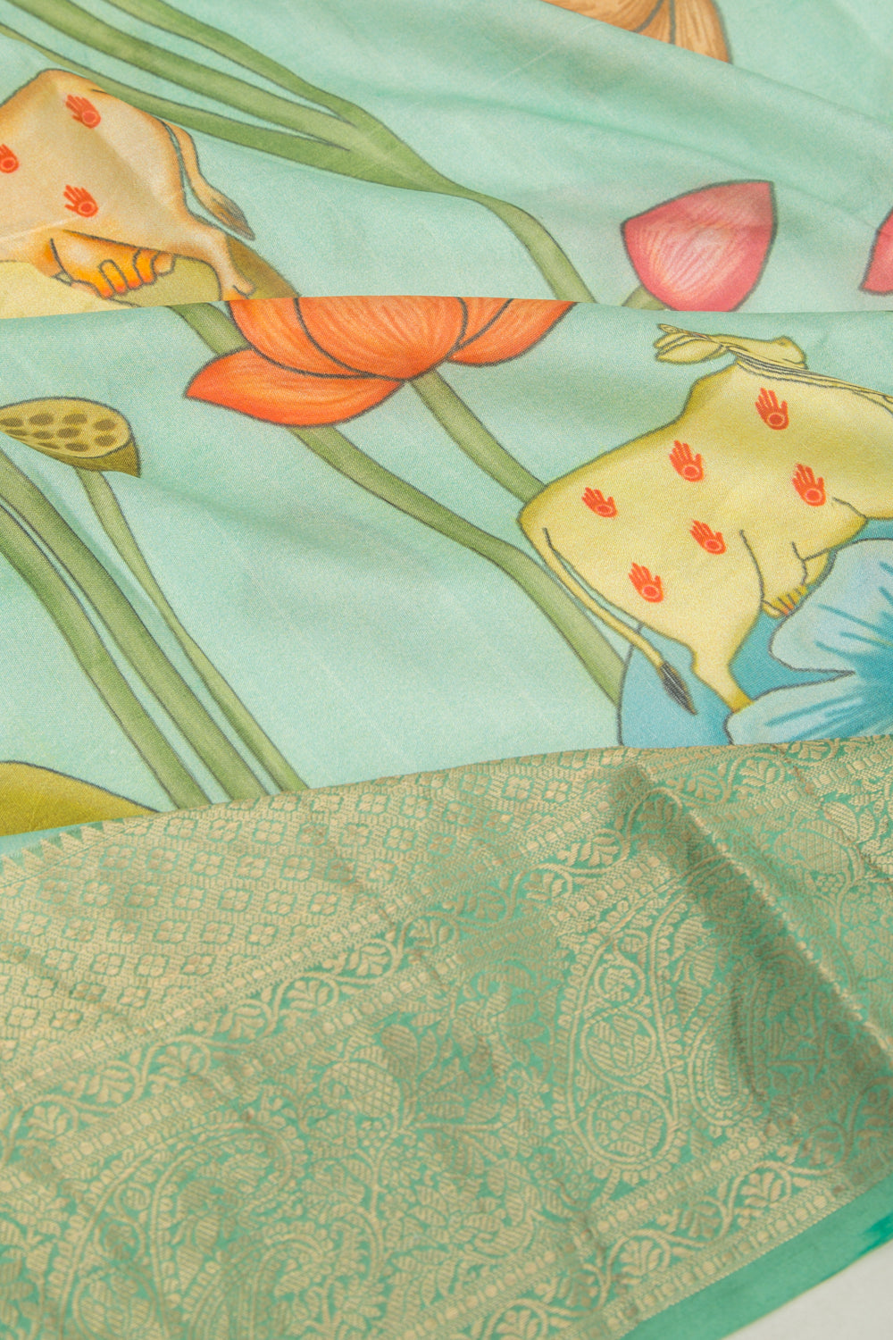 Soft Tussar Pichwai Printed Pastel Green Saree