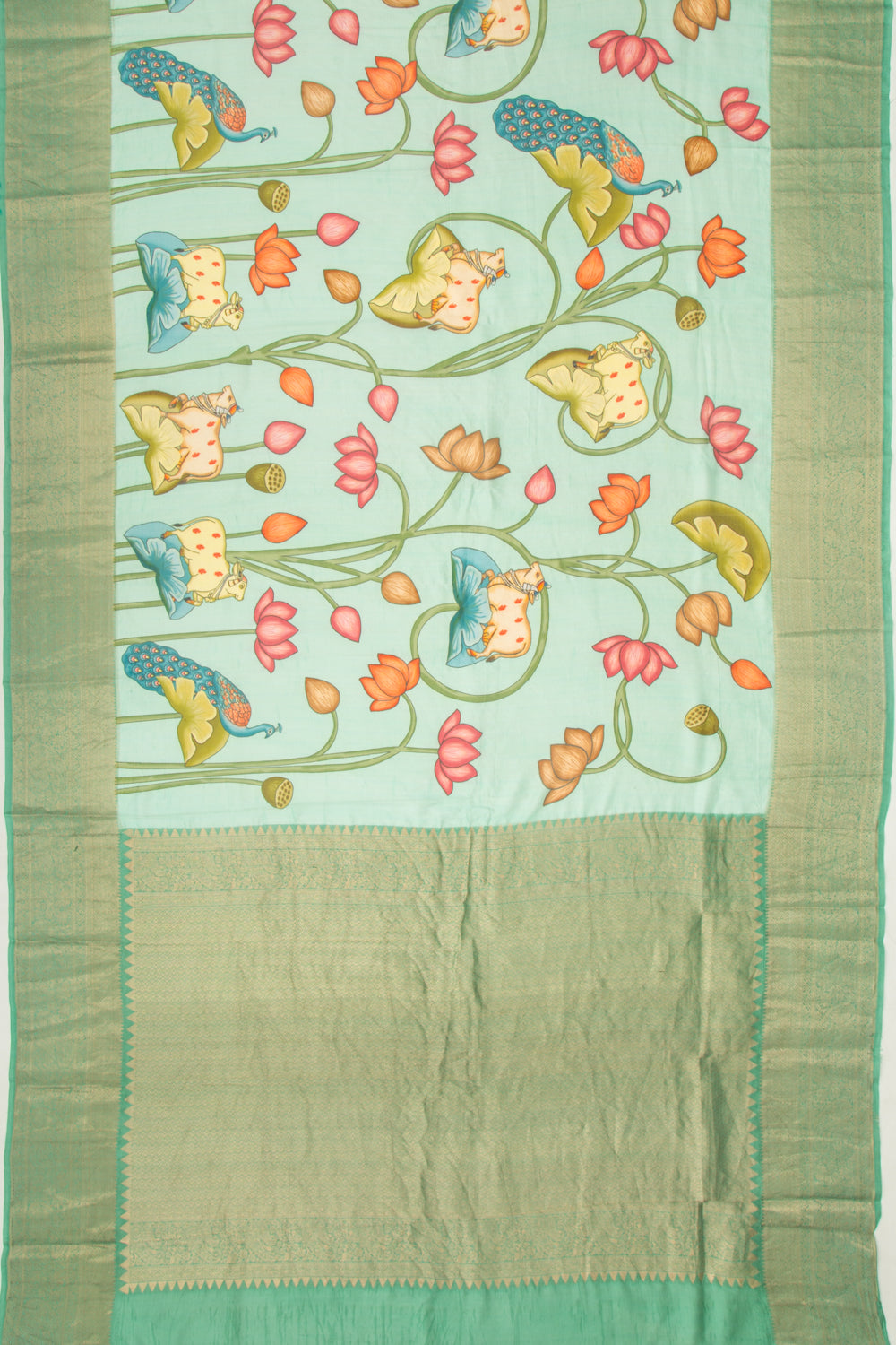 Soft Tussar Pichwai Printed Pastel Green Saree