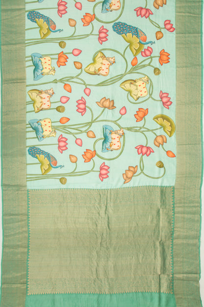 Soft Tussar Pichwai Printed Pastel Green Saree