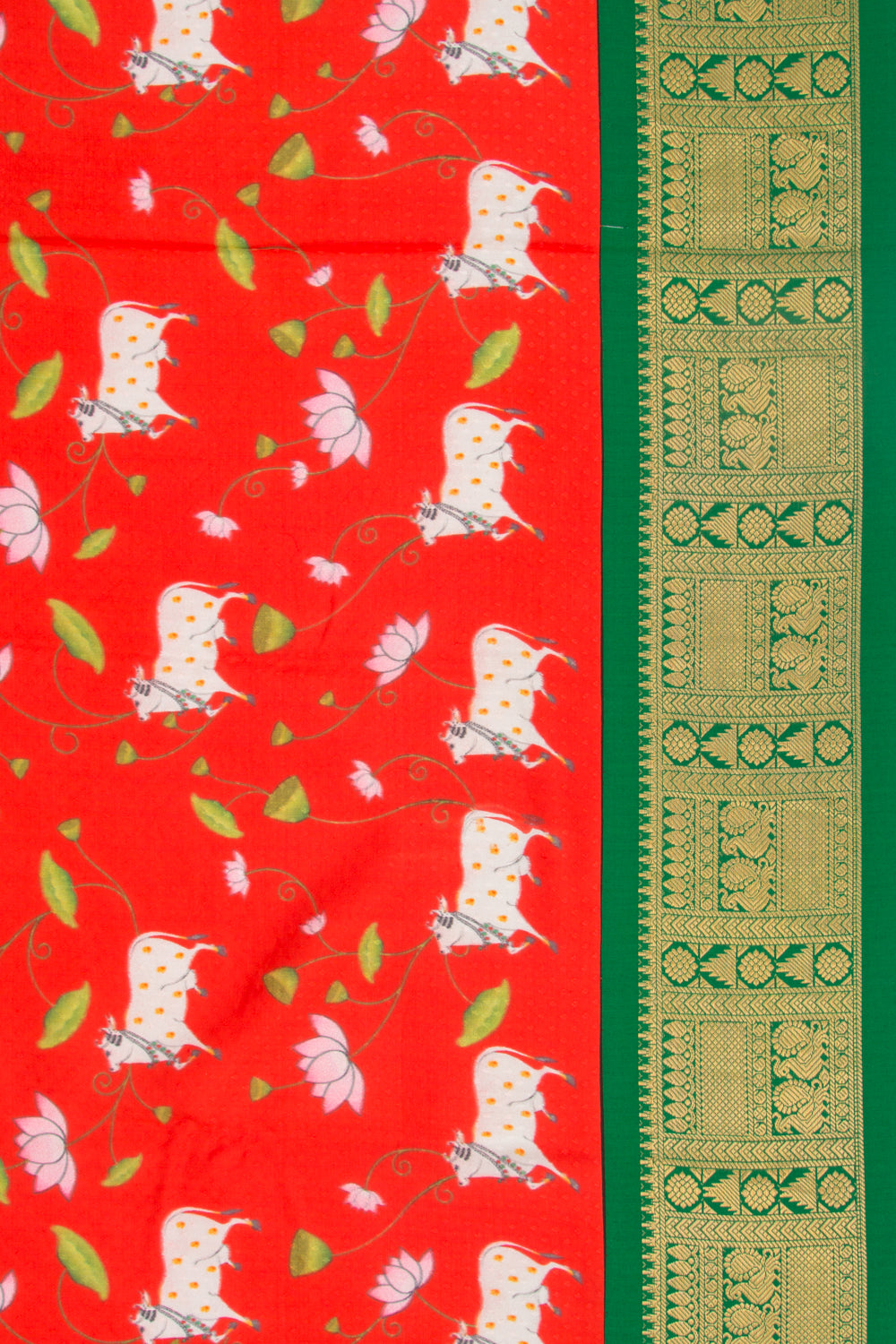 Kanchipuram Silk Jacquard And Printed Red Saree