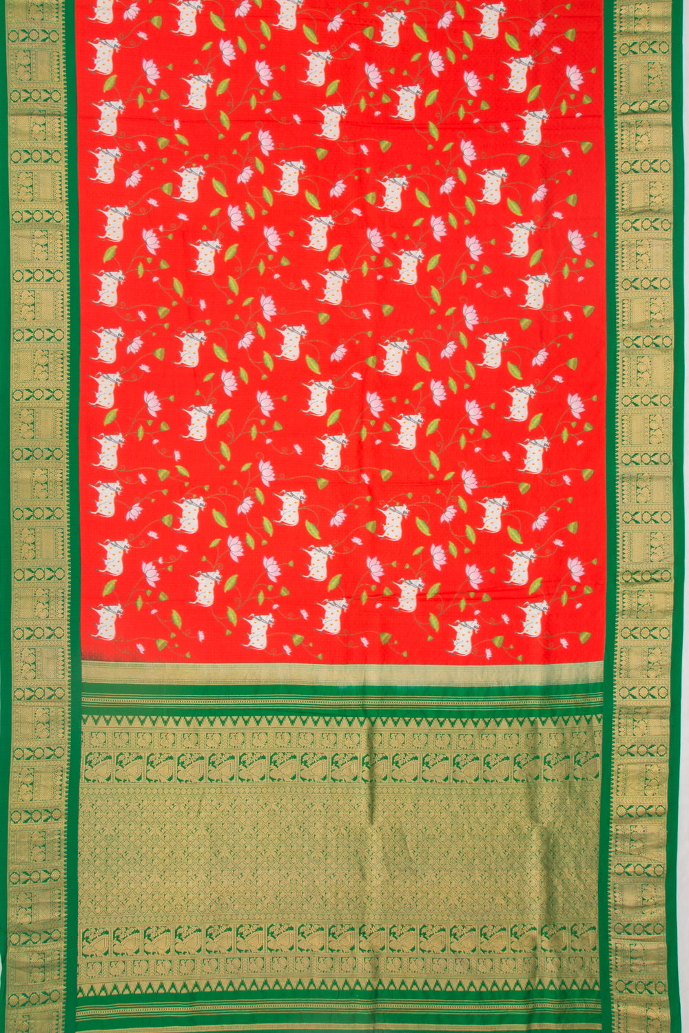 Kanchipuram Silk Jacquard And Printed Red Saree